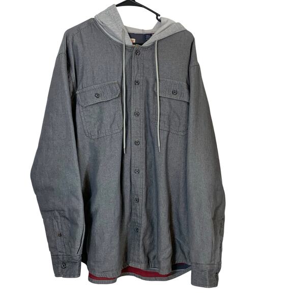 Wrangler Shacket Jacket Men L Gray Hooded Button Flannel Lined Work Outdoor - Picture 1 of 12